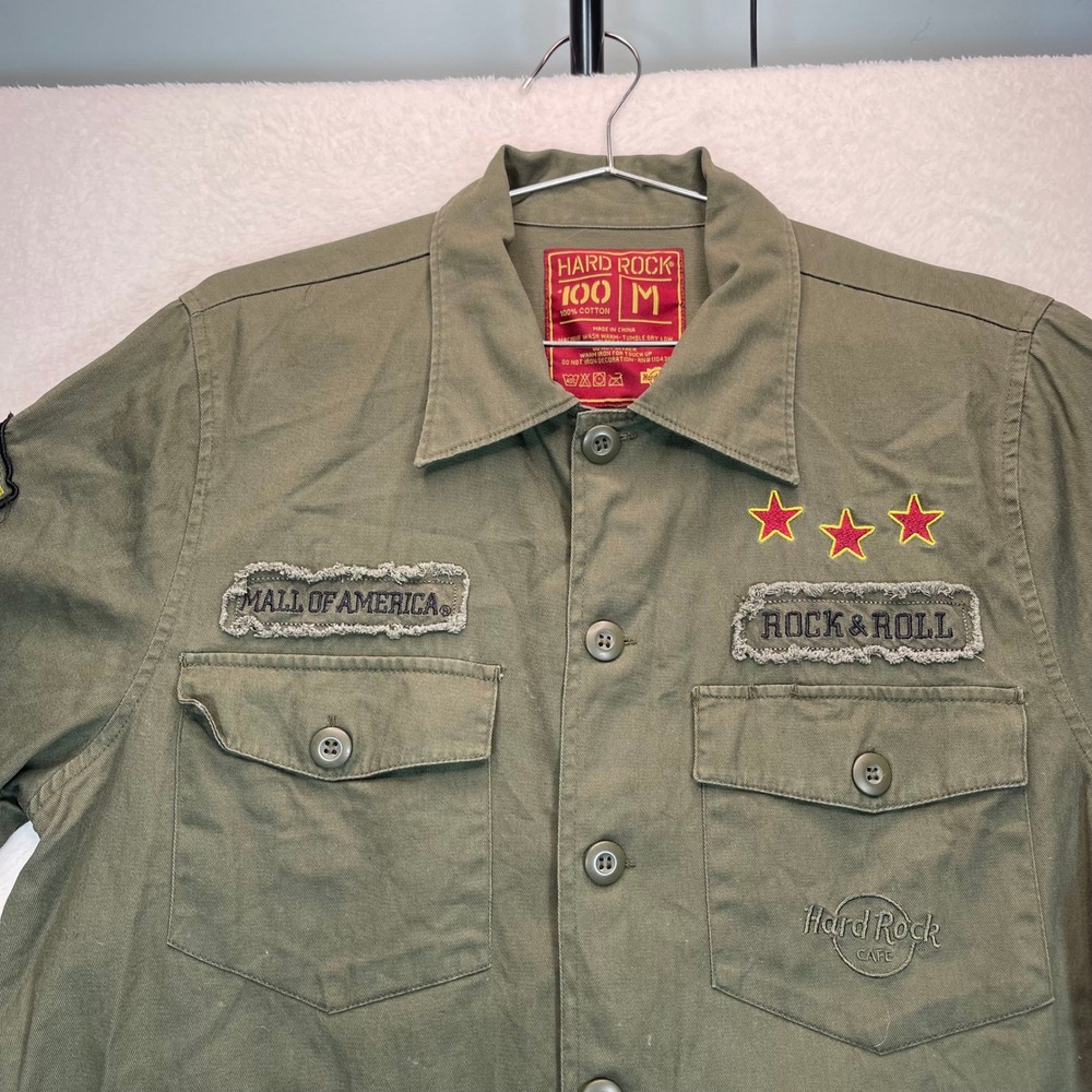 Hard Rock Cafe Mens M Shirt Military Utility Rock &‎ Roll Green Mall of America